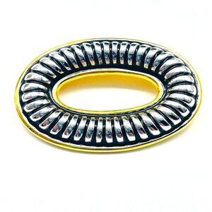 Ridged Oval Pin Mixed Metal Tones Classic Career Workwear